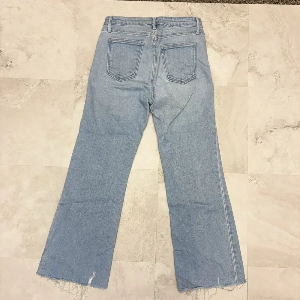 Just Black Denim Jeans High Rise Crop Kick Flare Bootcut Light Wash Raw Hem 28